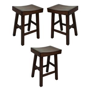 Home Square 25&quot Wood Counter Stool in Espresso Finish - Set of 3