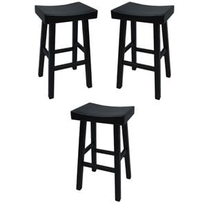 Home Square 30&quot Wood Bar Stool in Antique Black Finish - Set of 3