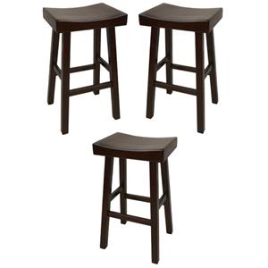 Home Square 30&quot Wood Saddle Bar Stool in Espresso - Set of 3