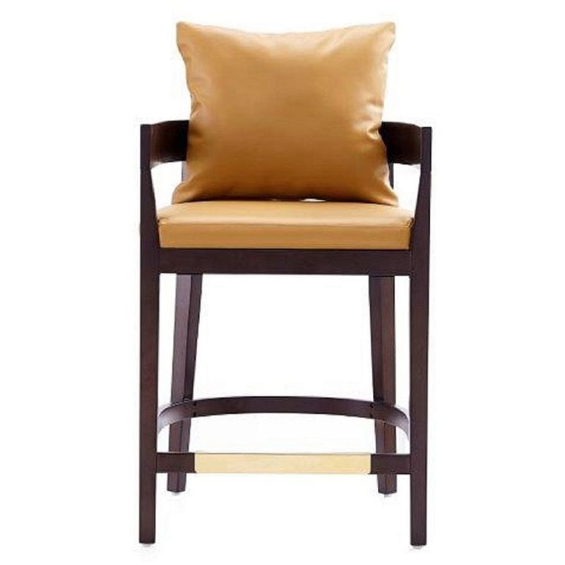 Home Square Faux Leather Barstool in Camal & Dark Walnut - Set of 3