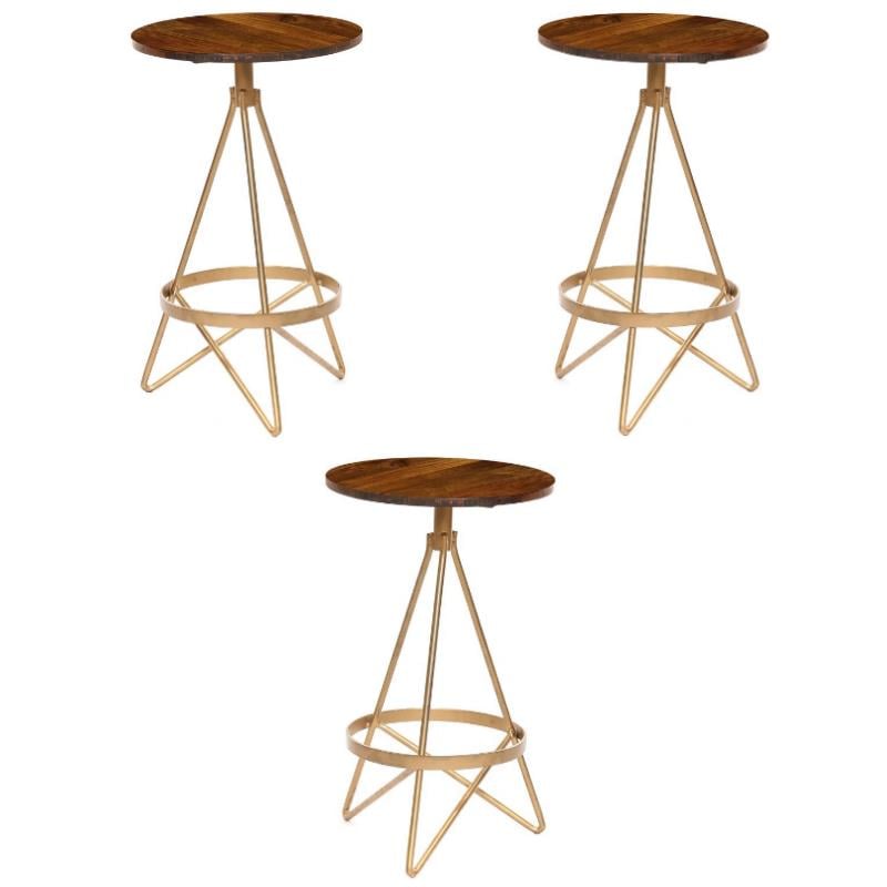 Home Square Wood Counter Height Stool in Elm and Gold - Set of 3