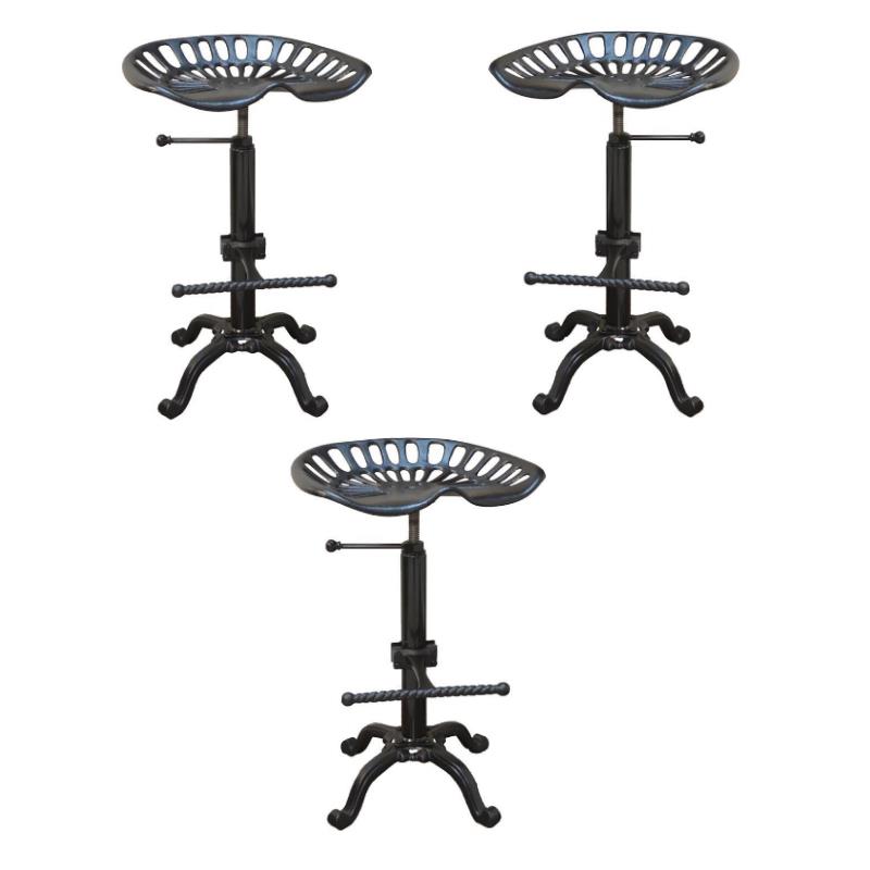 Home Square Adjustable Tractor Seat Stool in Black - Set of 3