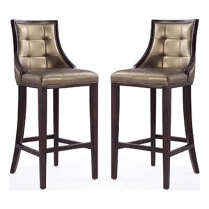Home Square 45&quot Faux Leather Barstool in Bronze & Walnut Brown - Set of 2