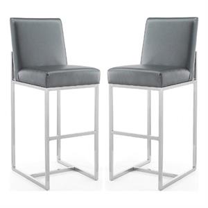 Home Square 42&quot Faux Leather Barstool in Graphite Gray - Set of 2