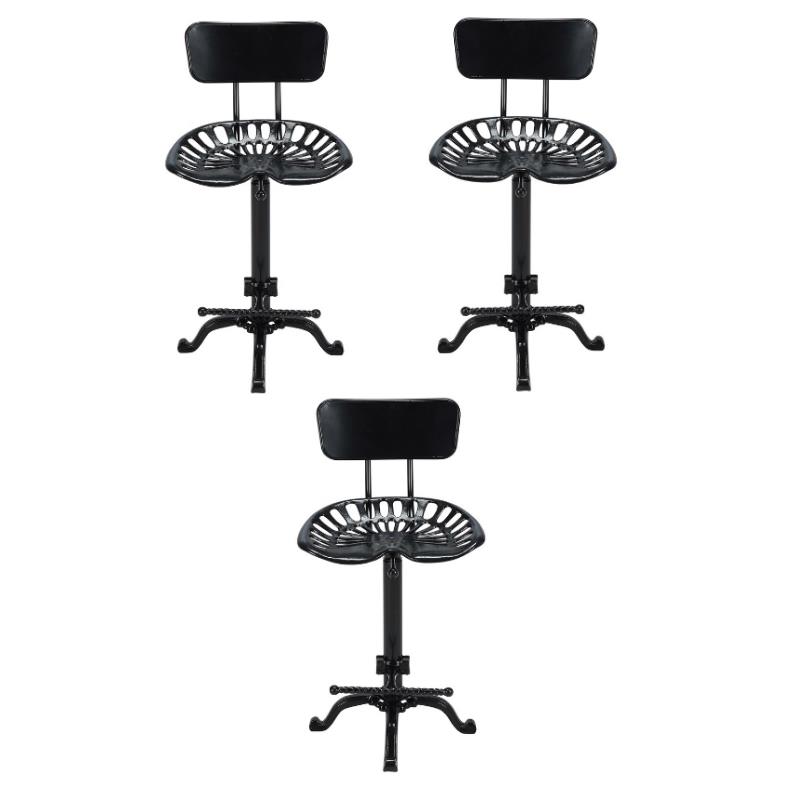 Home Square Tractor Seat Stool with Back in Black - Set of 3