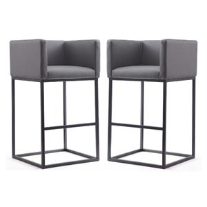 Home Square 38&quot Faux Leather Barstool in Gray and Black - Set of 2