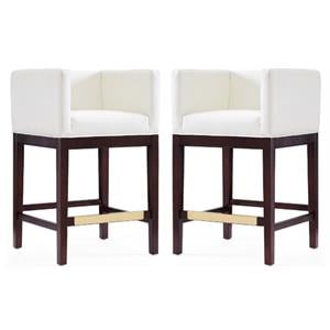 Home Square 34&quot Faux Leather Barstool in Ivory & Dark Walnut - Set of 2