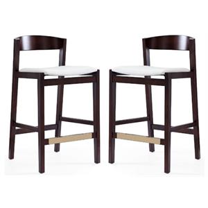 Home Square 37&quot Faux Leather Barstool in Ivory & Dark Walnut - Set of 2