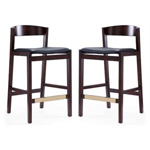 Home Square 37&quot Faux Leather Barstool in Black & Dark Walnut - Set of 2