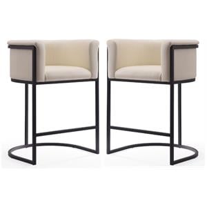 Home Square 34&quot Faux Leather Barstool in Cream & Black - Set of 2