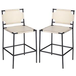 Home Square Transitional Leather Counter Stool in Off White - Set of 2
