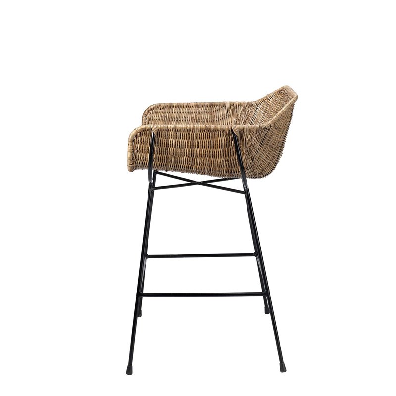 Home Square Metal & Rattan Counter Stool in Black & Natural - Set of 2