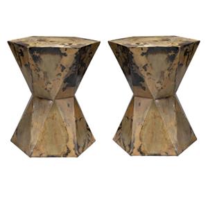 Home Square Small Crown Modern Iron Sheet Metal Side Table in Brown - Set of 2