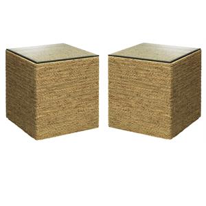 Home Square Square Coastal Glass Side Table in Natural - Set of 2