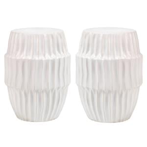 Home Square Coastal Ceramic Side Table in White Ombre - Set of 2