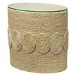 Home Square Oval Corn Straw Rope Glass Side Table in Off White - Set of 2