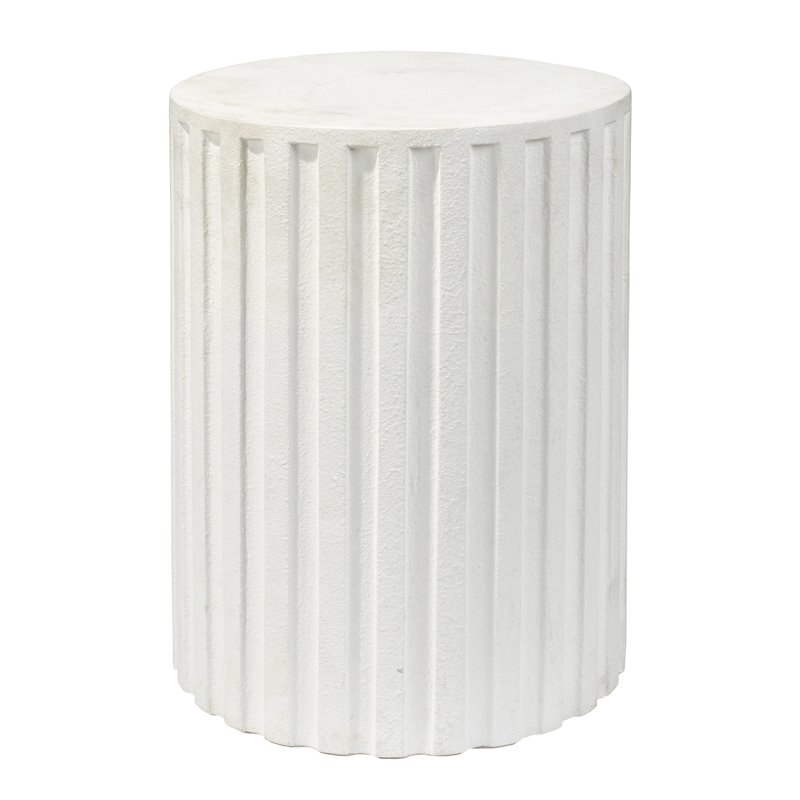 Home Square Transitional Cement Stone Column Side Table in White - Set of 2