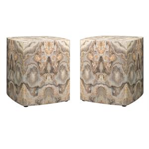 Home Square Ink Blot Curved Transitional Wood Side Table in Cream - Set of 2