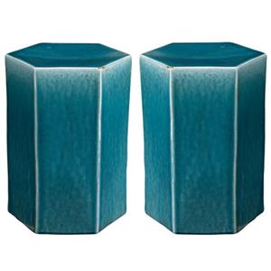Home Square Large Transitional Ceramic Side Table in Azure Blue - Set of 2