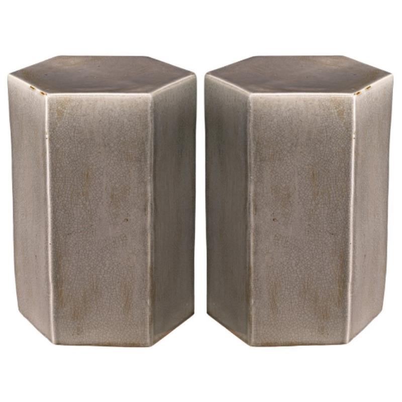 Home Square Small Transitional Ceramic Side Table in Gray - Set of 2