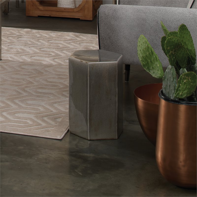 Home Square Small Transitional Ceramic Side Table in Pistachio Brass - Set of 2