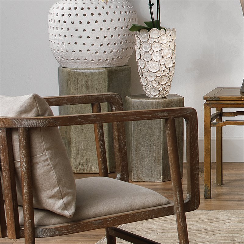 Home Square Small Transitional Ceramic Side Table in Pistachio Brass - Set of 2