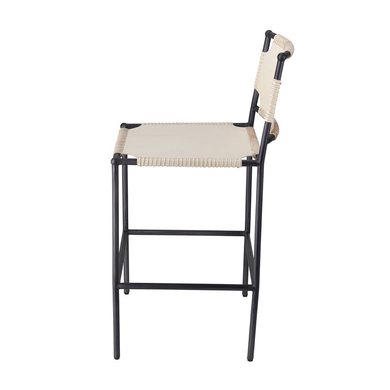 Home Square Transitional Leather Counter Stool in Off White - Set of 3