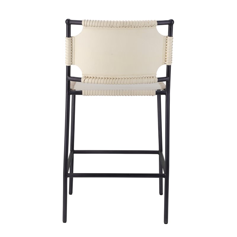 Home Square Transitional Leather Counter Stool in Off White - Set of 3