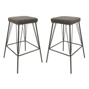 Home Square 26&quot Counter Stool in Charcoal Fabric with Steel Base - Set of 2