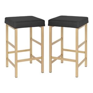 Home Square 26&quot Backless Stool in Gold and Black Faux Leather - Set of 2