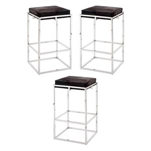 Home Square Stainless Steel Hide Bar Stool in Nickel & Espresso - Set of 3