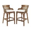 Home Square Stained Wood Rattan Frame Bar Stool in Brown - Set of 2