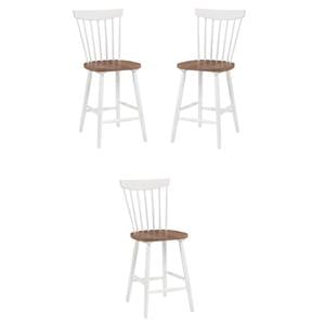 Home Square Counter Wood Stool with Toffee Finished and Cream Base - Set of 3
