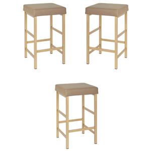 Home Square 26&quot Gold Backless Stool in Camel Brown Faux Leather - Set of 3