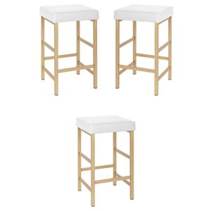 Home Square 26&quot Backless Stool in Gold and White Faux Leather - Set of 3