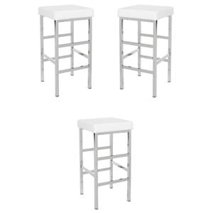 Home Square 30&quot Chrome Backless Stool in White Vinyl - Set of 3