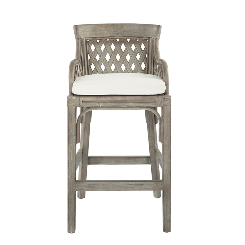 Home Square Wood Rattan Frame Bar Stool in Gray Finish - Set of 3