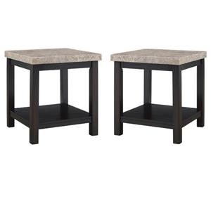 Home Square Square Marble Top End Table in Espresso - Set of 2