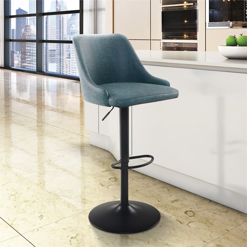 Home Square Height Adjustable Stool in Navy Faux Leather - Set of 3
