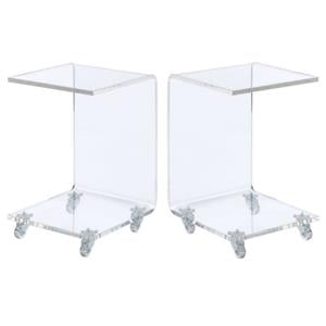 Home Square Acrylic Snack Table with Bottom Shelf in Clear - Set of 2