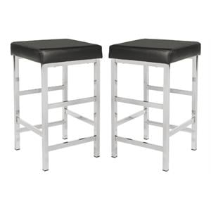 Home Square 26&quot Backless Stool in Black Fabric with Chromes Legs - Set of 2