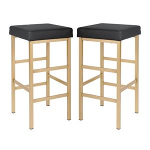 Home Square 30&quot Vinyl Backless Stool in Black and Gold - Set of 2
