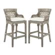 Home Square Wood Rattan Frame Bar Stool in Gray Finish - Set of 2