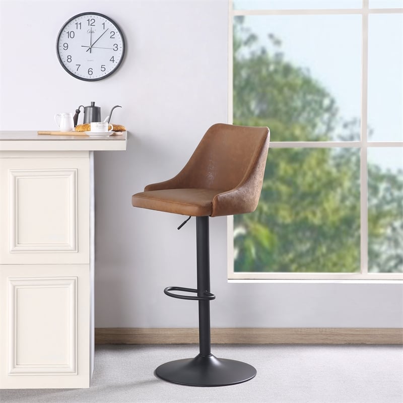 Home Square Height Adjustable Stool in Sand Brown Faux Leather - Set of 2