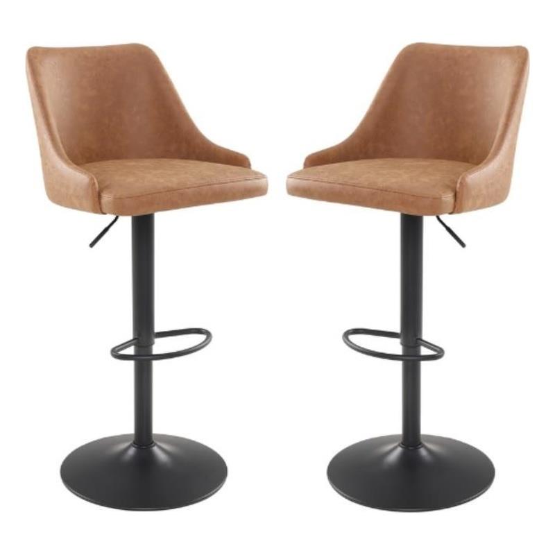 Home Square Height Adjustable Stool in Sand Brown Faux Leather - Set of 2