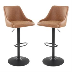 Home Square Height Adjustable Stool in Sand Brown Faux Leather - Set of 2