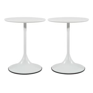 Home Square Flower Side Table in White Top and White Base - Set of 2