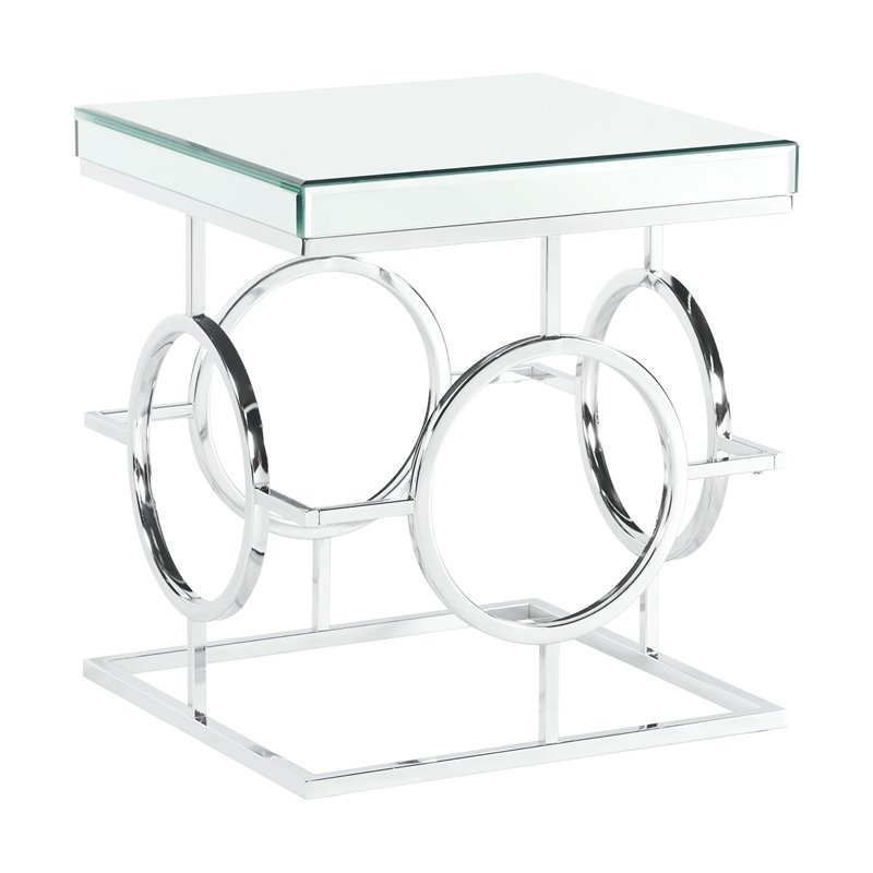 Home Square Square Mirrored End Table in Chrome Metal Base - Set of 2