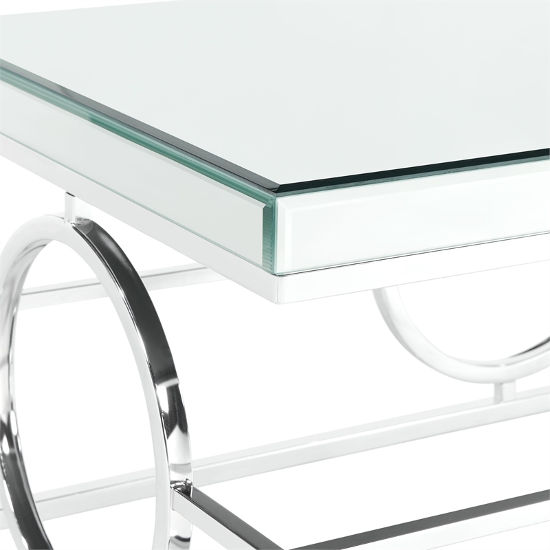 Home Square Square Mirrored End Table in Chrome Metal Base - Set of 2