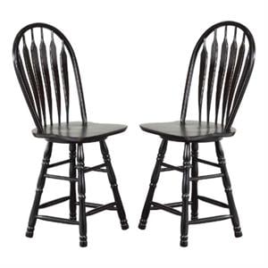 Home Square 24&quot Swivel Wood Counter Stool in Antique Black - Set of 2